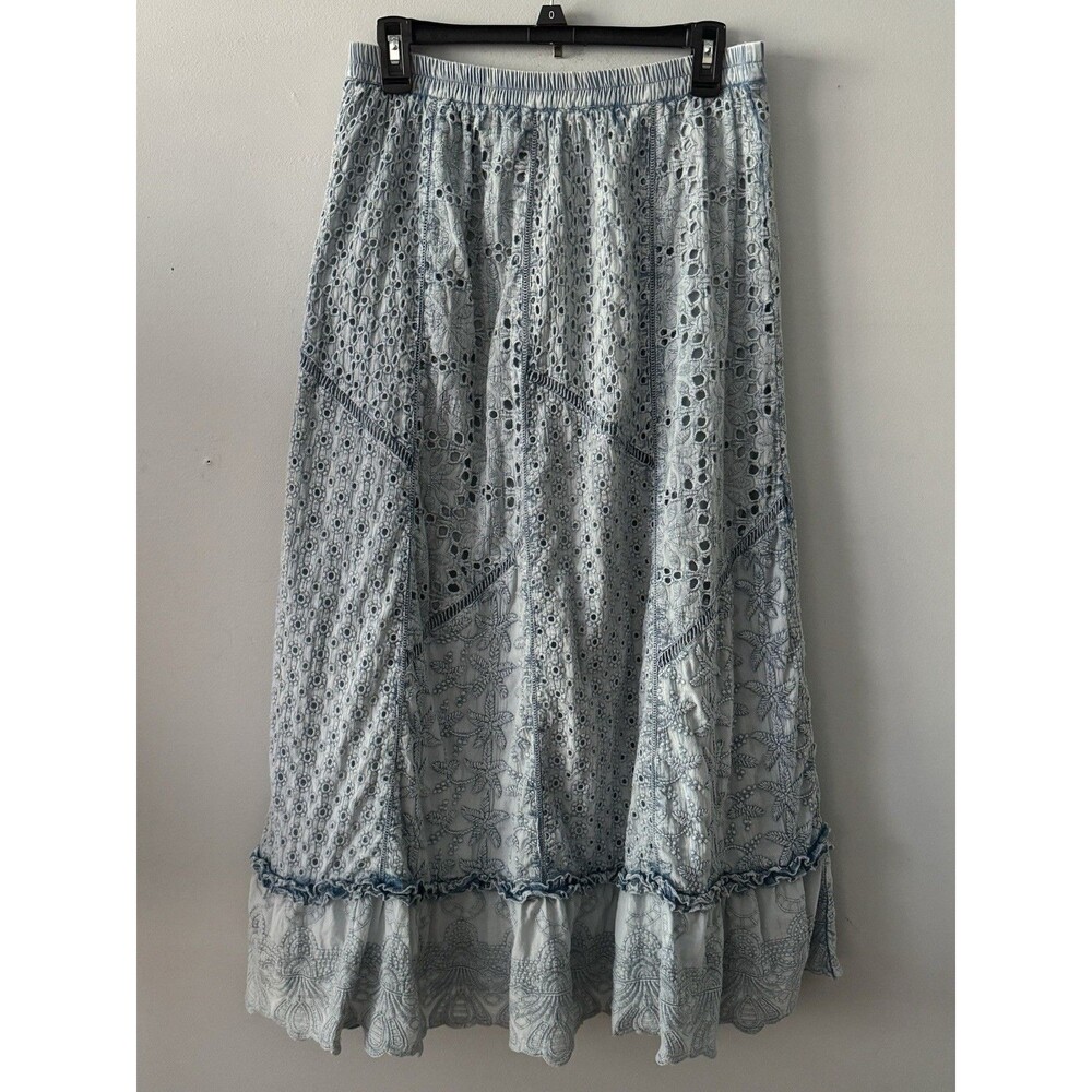Soft Surroundings Porfiria Embellished Skirt in Light Blue Size M Boho Artsy
